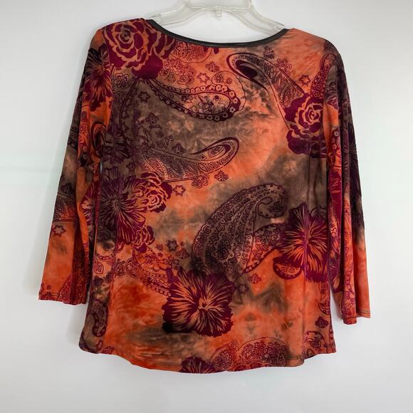 CATO Brown Orange Sheer Burnt Velvet Floral Paisley Fairycore Y2K Size Large - Picture 8 of 14